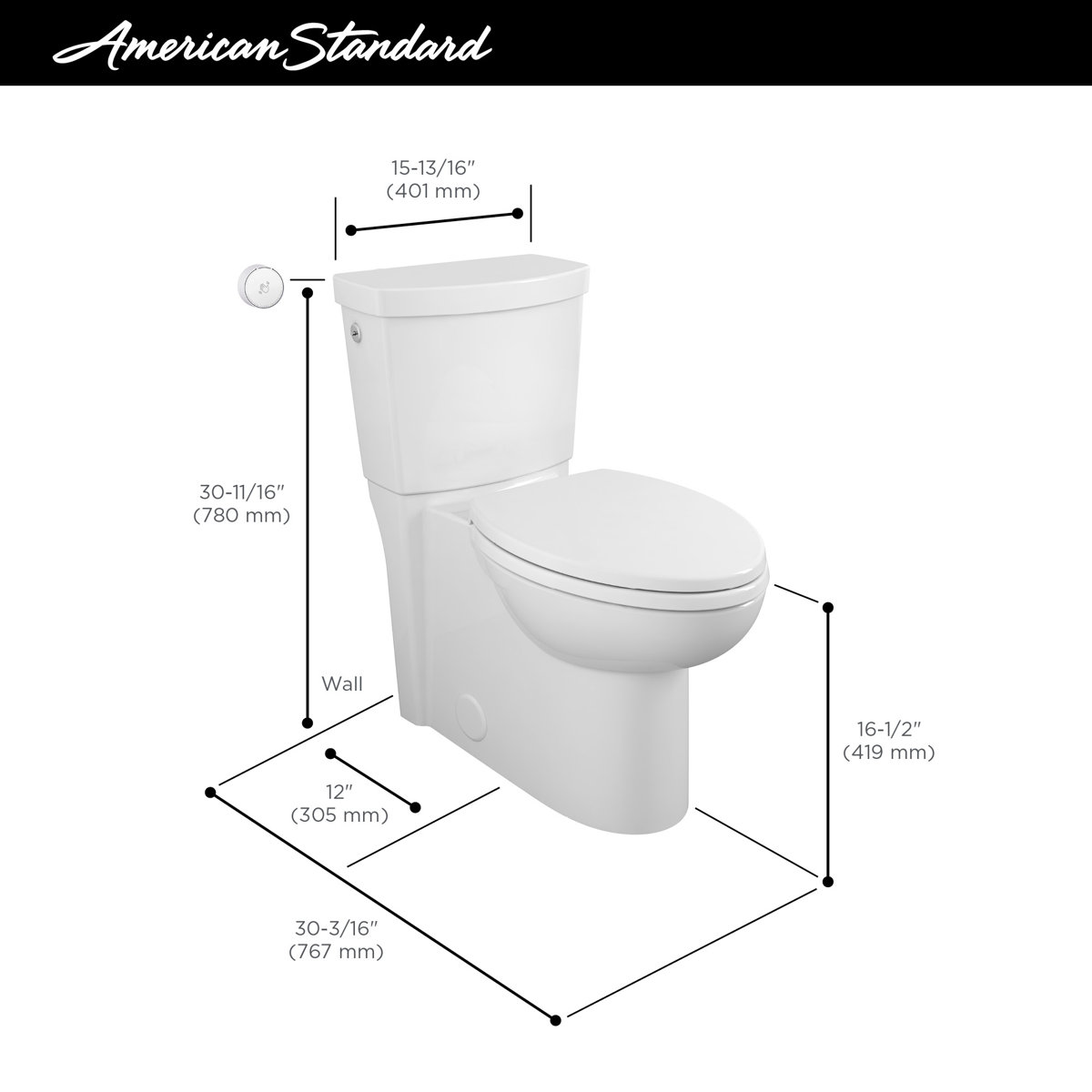 American Standard Cadet Touchless 1.28 GPF Single Flush Toilet Tank